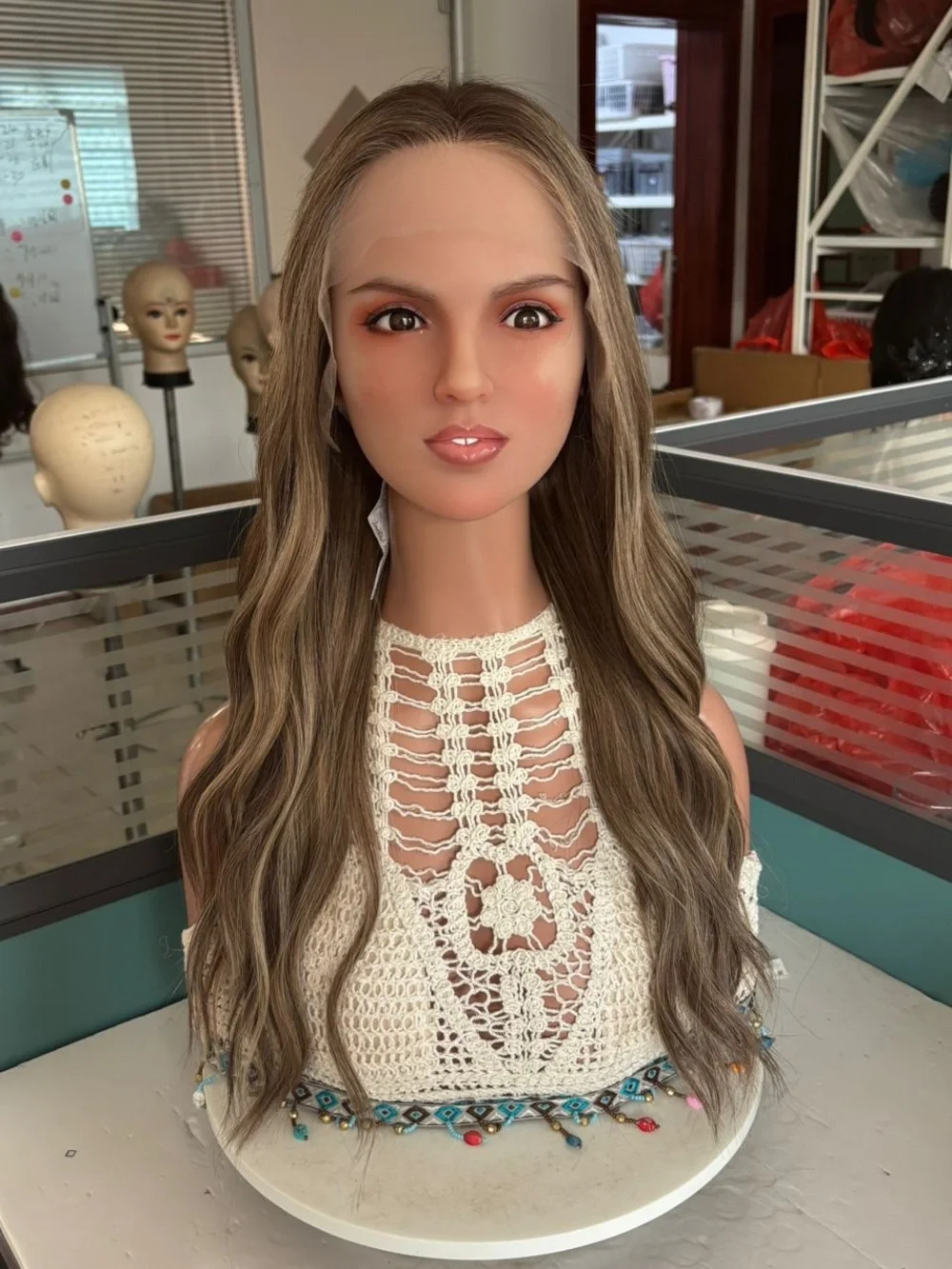 Long Wavy Blonde-Brown Blend Human Hair Wig – Natural Ash Blonde Highlights